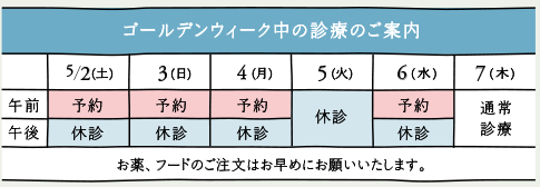 GW中の診療予定